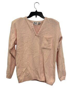 Duet Light Pink angora Silk Blend V-Neck Sweater With Pocket Womens M